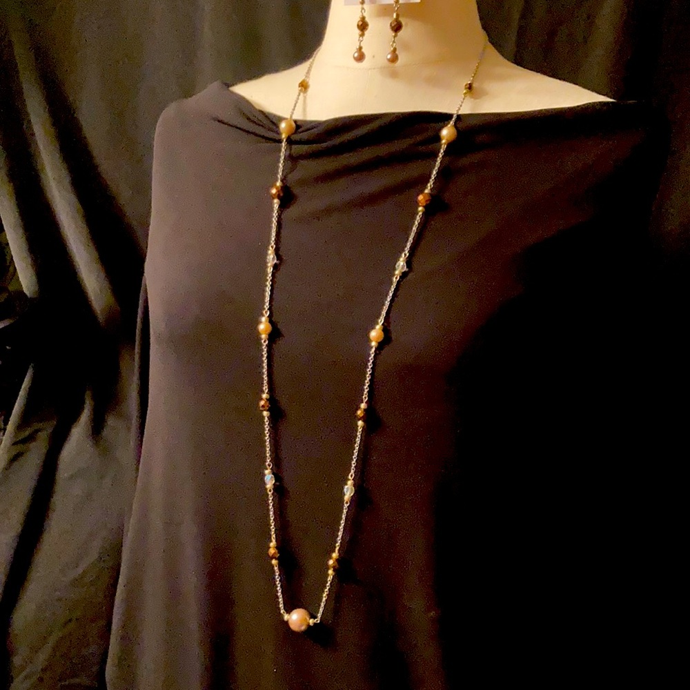 Silver Tone-Brown-Necklace & Earring Set